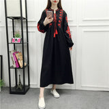 Spring And Autumn New National Style Embroidery Tichung With Cotton Embroidery Dress Loose A Letter Lantern Long Sleeve Dress