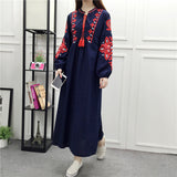 Spring And Autumn New National Style Embroidery Tichung With Cotton Embroidery Dress Loose A Letter Lantern Long Sleeve Dress