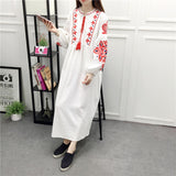 Spring And Autumn New National Style Embroidery Tichung With Cotton Embroidery Dress Loose A Letter Lantern Long Sleeve Dress