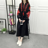 Spring And Autumn New National Style Embroidery Tichung With Cotton Embroidery Dress Loose A Letter Lantern Long Sleeve Dress