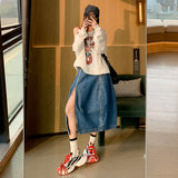 5776 Spring New Design Commuting Commuting Zipper Denim Tat-Bow Half-Dress Skirt Dress Girl Retro Blue