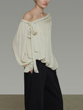 French Irregular Slanted Shoulder Shirt Women's Spring 2026 New Design With Open Shoulder Women's Top