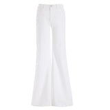 2025 Slim Horn Pants Retro Ice Blue Trumpet Jeans Women Design With A Sense Of Repairing Horseshoe Pants
