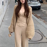 Slow Tone Paris Quiet Luxury Old Money High Sense Of Wool Irregular Cloak Shawl Coat Women's Pants