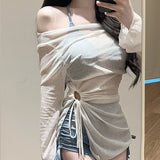 New Tie-Dye Blue Sports Split Flat Angle Bikini Three-Piece Hoodie Sunscreen Beach Resort Swimsuit Woman