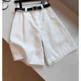 CHAO Class Recommendation!Simplified White Linen High-Waist Five-Point Shorts Women Wear Loose Feeling Loose Thin Trousers