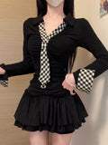 Spice Girls Thin Collar Pure Lusty Long-Sleeved Top Spring And Autumn High Waist Half-Body Short Skirt College Style Jk Suit Woman
