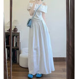 One-Word Shoulder White Shoulder-To-Shoulder Dress Women's Summer 2026 New Beautiful Dress Early Summer Wear Suit Women's Clothing