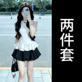 Korean Gold Style Temperament Sleeveless Tuff Dress Sweet Casual Girl Tidly Dressed Half-Dress Skirt Two-Piece