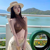 Burning Cuban Hanging Neck-Luck Shoulder Coat / Holiday Wind Heavy Industry Rice White Letter Retro Low-Waist Half Skirt