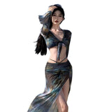 Strict Bikini Women's Long-Sleeved Skirt Split Four Sets Tie Dye Sunscreen Meat Sexy Bolisi 7095