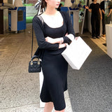 Autumn Smart Style Set Knitted Long Sleeve Open Shirt Two Sets Of Solid Color Sling Sweater Wool Knitted Skirt