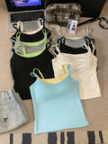 1067 #People's Cotton Fake Two Design With Chest Pad Sling Vest Inside The Women's Summer Wear Hottie Top