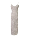 Haitang Flower Opening Silk Slant Cutting Series Temperament Print Sling Skirt Hanging Neck V-Neck Opening Dress