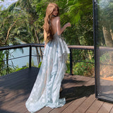The Sunset Vine 2026 New Temperament High-Rise Thin Splicing Fishtail Long Hanging Neck Dress Woman