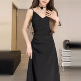 Sensing Spring And Autumn Black Sling Dress 2025 Long Dress Women's New French Style