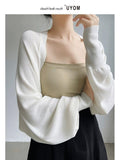 French Small Shoulder Ice Silk Knitted Sun-Wearing Women Thin Shawl Sweater With Sling Skirt Outer Hoodie Top