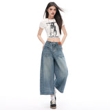 Vintage | Front Bag Structure Design | Seven Points Loose Straight Jeans Woman Yichun