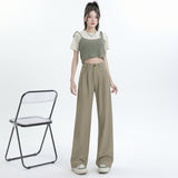 Suit Pants Women's Spring And Autumn Thin High Waist-Hanging Casual Gray Summer Narrow Version Of Drag Straight Broad Leg Sunscreen Pants