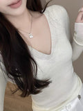 Owner Recommended / 100 Full Wool Sweater V-Neck Knitted Shirt With A Woman Pink Top