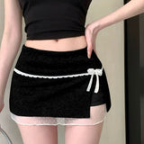2025 New Sweet Sister Pure Sexy Lace Splicing Bow Double Anti-Walking A-Word Bag Hip Short Skirt Girl Spring