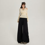 Vintage High-Waist Loose Broad Leg Trousers Tight Waist ³é³é Rope Set Of Casual Pants Women Autumn Winter & Trousers Lengthened