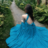2025 Advanced New 100 Billion Blue Finch Original A Variety Of Straps With Large-Luffled Back-Necked Neck Dress