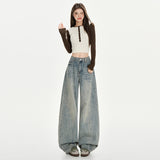 2026 Shen Trousers Water Wash Broad-Legged Jeans Women Thin Straight Nine & Trousers & Length