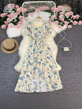 Tea Rest Orange Truss Skirt Summer New Waists Thin Sweet First Love Collar Broken Flowers Big Swing Dress