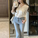 Lusi The Same ¶ÐÃæ Acetic White Shirt Female Thin Long-Sleeved Shirt Spring And Autumn