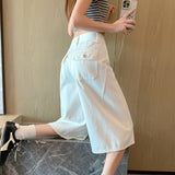 8184 Vintage High-Rise Six-Point Scimits-Knife Denim Shorts Women Summer Small Loose Casual Broad-Legged Trousers