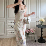 French Lotus Side Collar Broken Flower-Dew Sling Dress Women's Summer Waist Dress