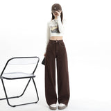 New Dark-Colored Broad-Legged Jeans For Women's Maids Wearing Loose-Fitting Straight Trousers