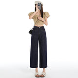 Eight Points / Nine Points Of Rice White Denim Straight Trousers Women 2026 Summer New Slant Front Bag Retro Broad Leg Pants