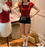Knitting Series Heavy Industrial Alpaca Sheep Wool Yarn Design Doll Collar Short-Sleeved Top Plate