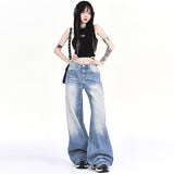 | Creases To Make Old Water Wash Jeans Summer 2025 New Drag Floor Thin Loose Straight Broad Leg Pants Summer Thin