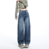 Mid-2025 New Dark Features Back Bag High-Waisted Broad-Legged Jeans Women Thin Straight-Tipped Loose Drag Trousers