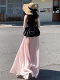 Pink Dress Women's Summer 2026 New Flowing Yarn Escromanry Porfish Vertery Long Summer Purple Dress