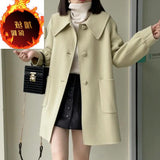 Spring And Autumn Thin 2025 Autumn And Winter New Long Love Buckle Thin Coat Doll Collar This Coat Top Woman