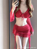 Wow New Red Split Flat Trouser Long Sleeve Sunscreen Hooded Small Chest Steel To Gather Swimsuit Bolisi 2434
