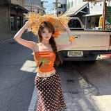 Island Holiday Wind Dopamine Print Knitted Chest Thin Coat Wave Point High Waist Skirt To Take Pictures Of Two Sets