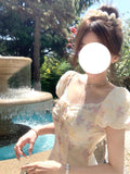 Bubble Sleeves A Word Shoulder Yellow Broken Flower Short-Sleeved Dress Small Summer Beautiful Little Dress