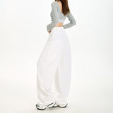 Bismeed Jeans Retro Taut Autumn Casual Pure White Loose-Freuish-Legged Denim Antique Blue