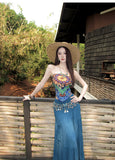 2026 Thai Holiday Bohemian Retro National Style Suit Women's Printed Blouse Half-Dressed Two-Case