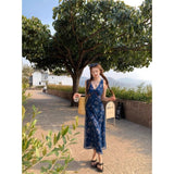Holiday Style V-Neck Print Sling Dress Femininity Femininity With Thin Waist A Word Retro Dress New Summer
