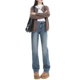 BJH 0118 Trousers Women's New Autumn And Winter Retro High-Waist Narrow Version Straight Blue Jeans