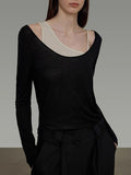 Fake Two Asymmetric Knitted Shirt Women Autumn New Slim Thin High-End Feel Top