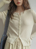 Lazy Temperament Wool White Bottoming Shirt Spring Women Long Sleeves Thin Knitted Cardigan Sweater