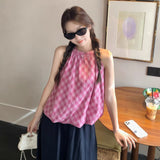 Flower Brjaf Women 2026 Summer New Retro Plaid Sleeveless Shirt Loose Thin Slings