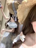 College Style Lace Splicing Punt Skirt Women's Summer New Small Man Wearing A Bow Short Broken Floral Dress
